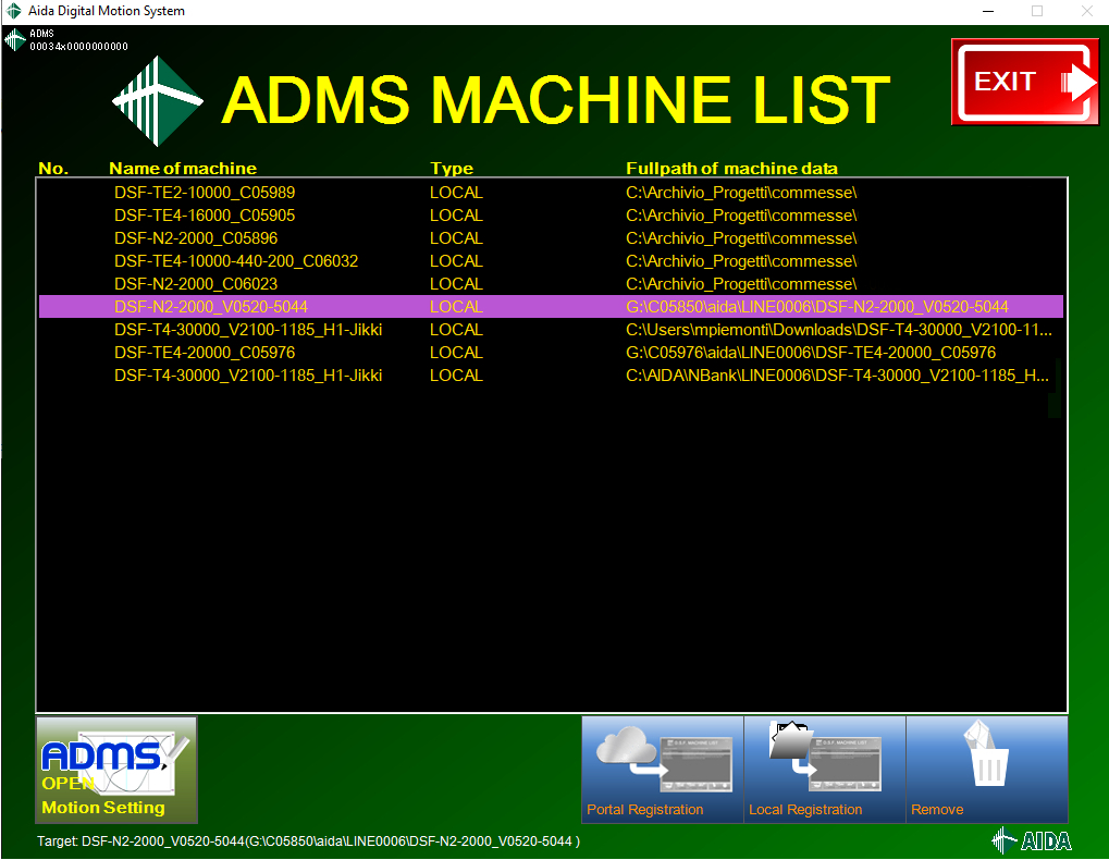 Main Features - ADMS Machine List
